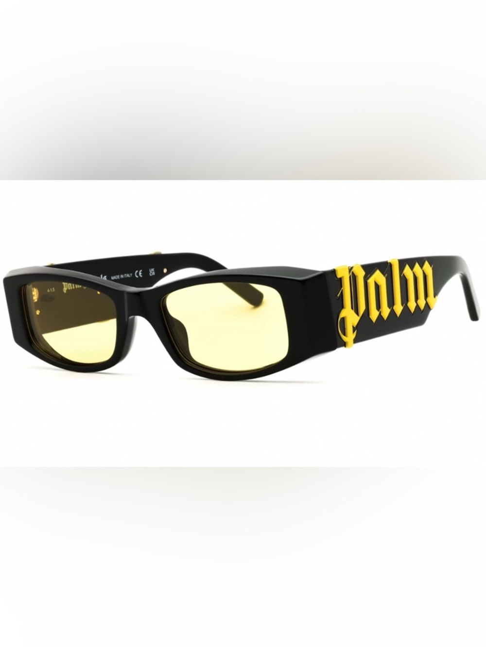 Palm Angels Black Sunglasses with Yellow Logo and Yellow Lenses